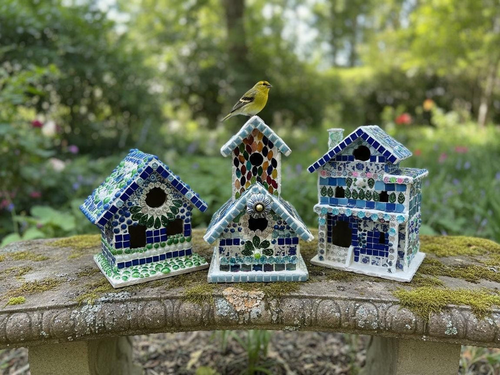 Handmade Mosaic Birdhouse with Ceramic Tile