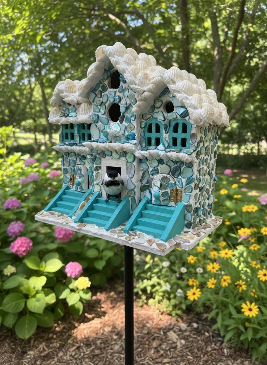 Handmade Seashell Mosaic Birdhouse