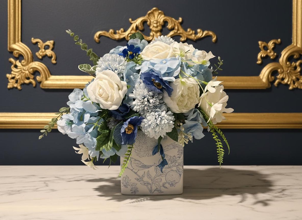 Blue Botanicals in Ceramic Bird Vase