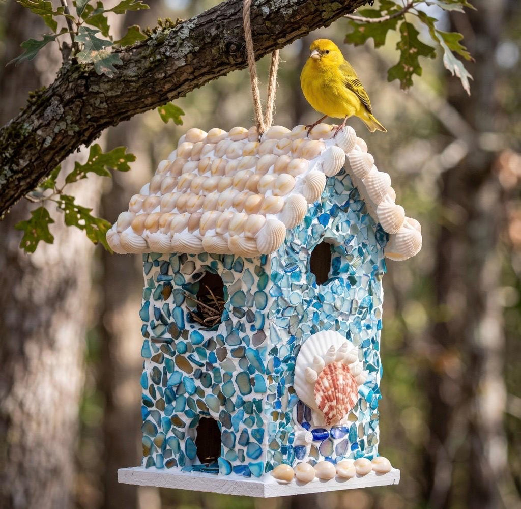 Handcrafted Coastal Seashell Birdhouse