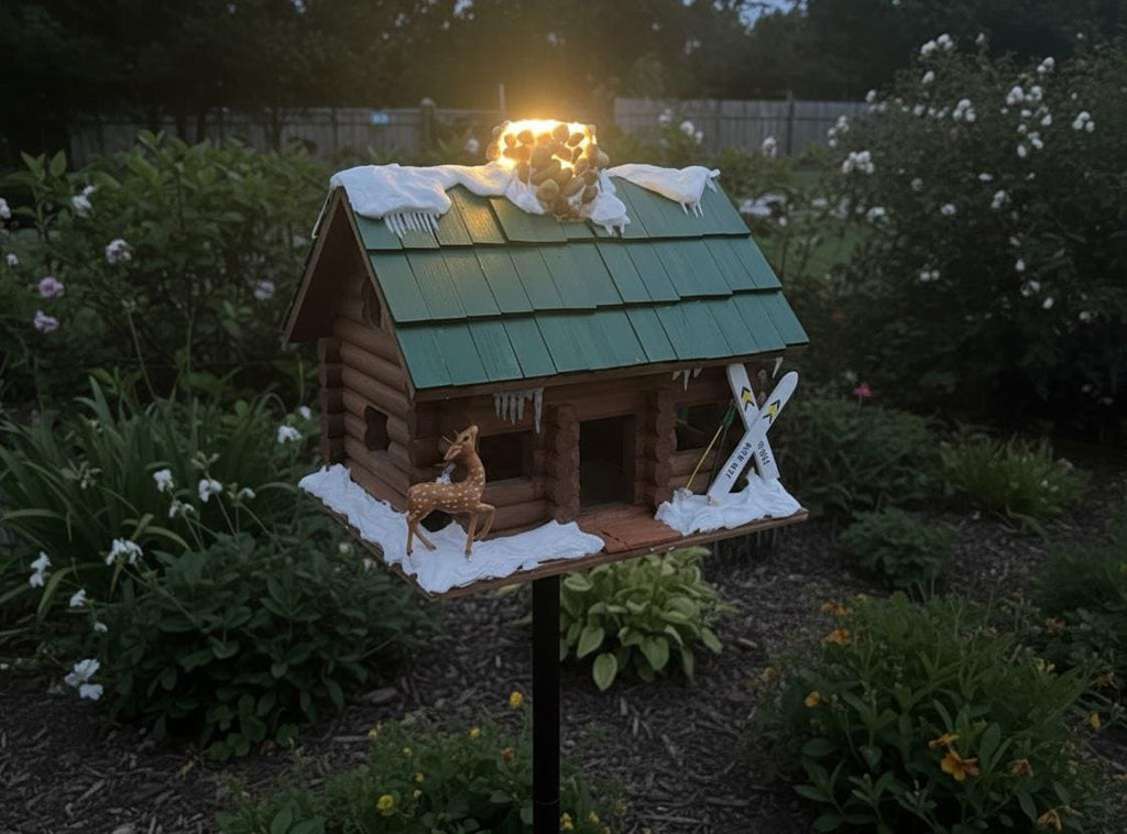 Handmade Winter Log Cabin Birdhouse