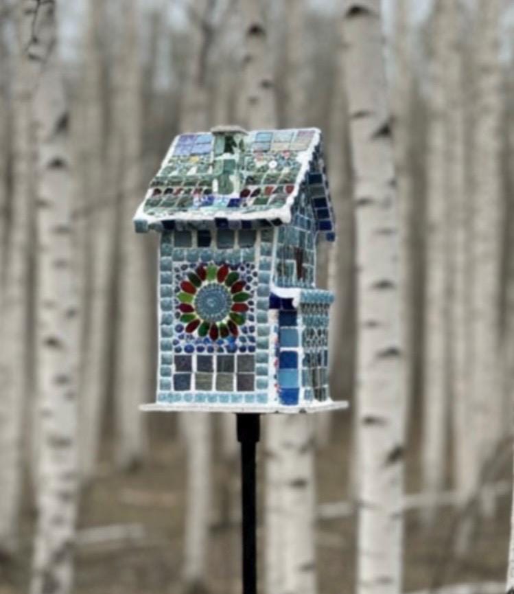 Handmade Mosaic Birdhouse with Ceramic Tile