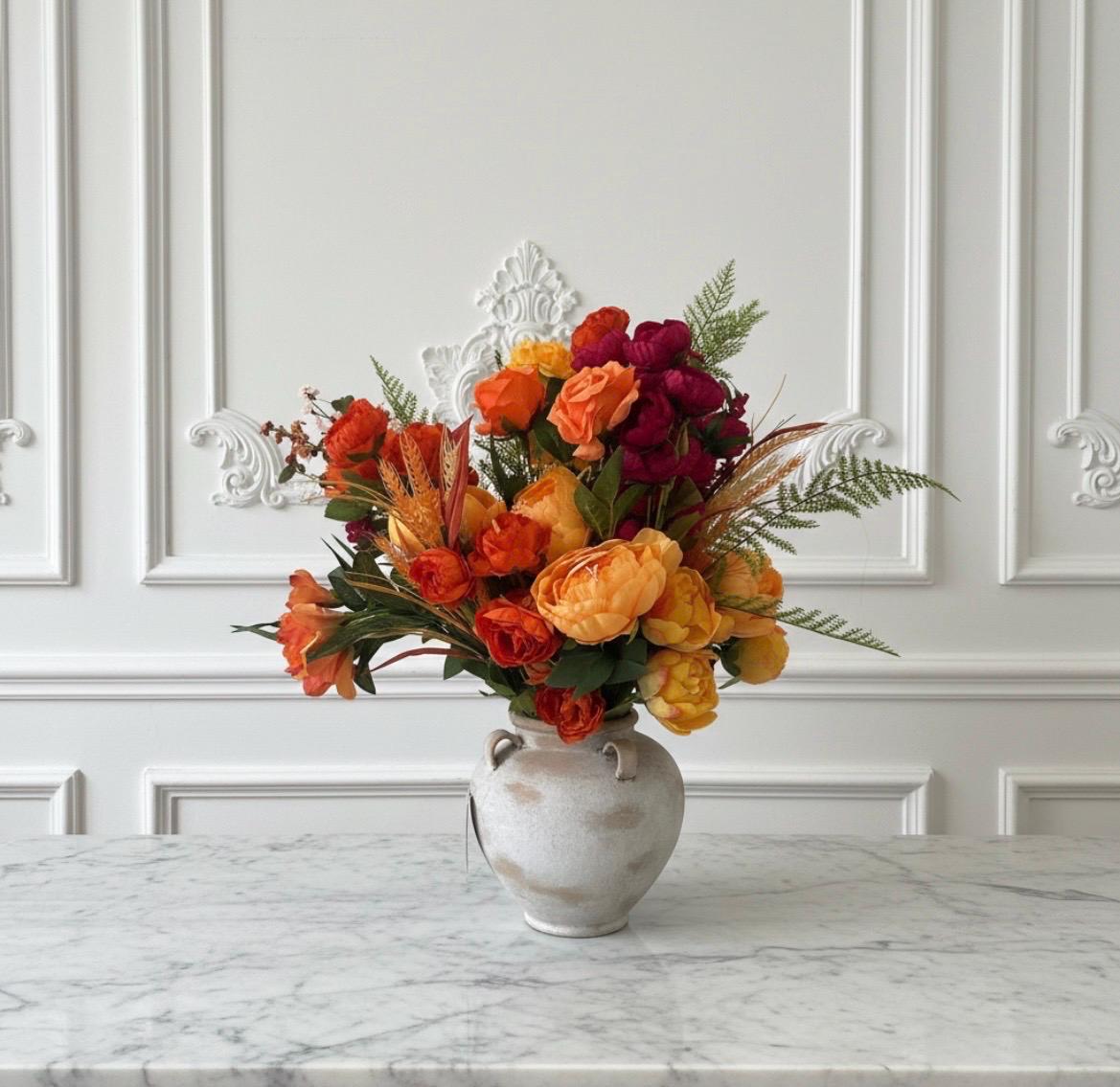 Fall Floral Arrangement in Ceramic Planter