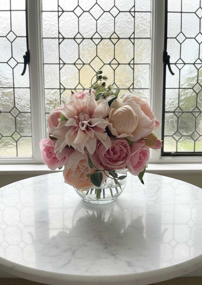 Pink Rose & Peony Arrangement in Glass Vase