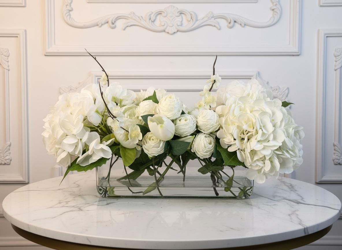 White Hydrangea & Rose Centerpiece