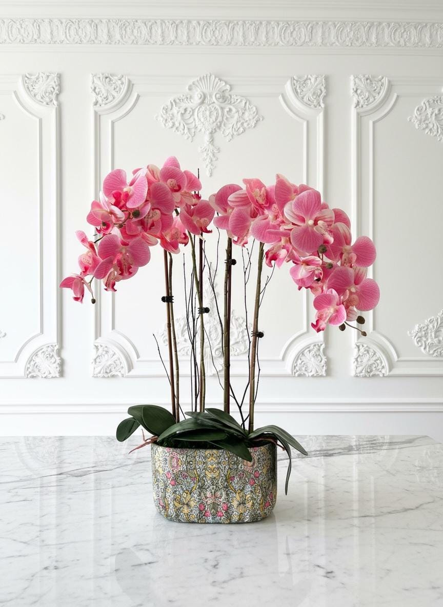 Pink Orchid Arrangement in William Morris Planter