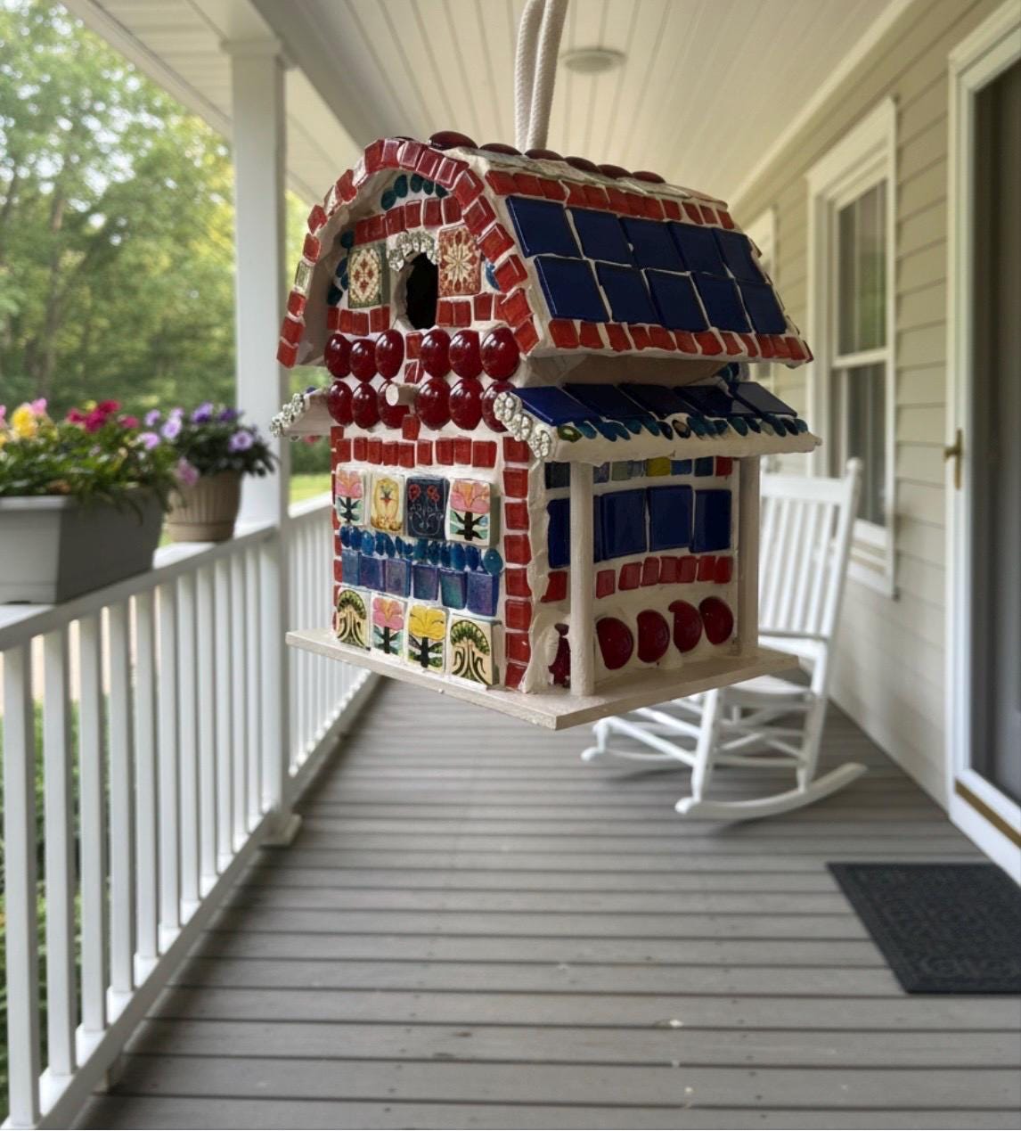 Handmade Red Mosaic Bard Birdhouse