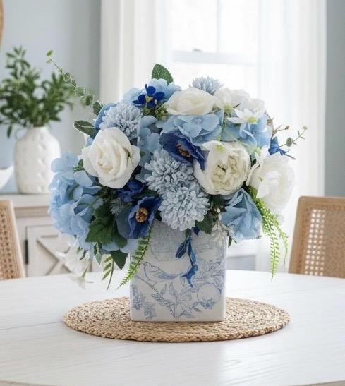 Blue Botanicals in Ceramic Bird Vase