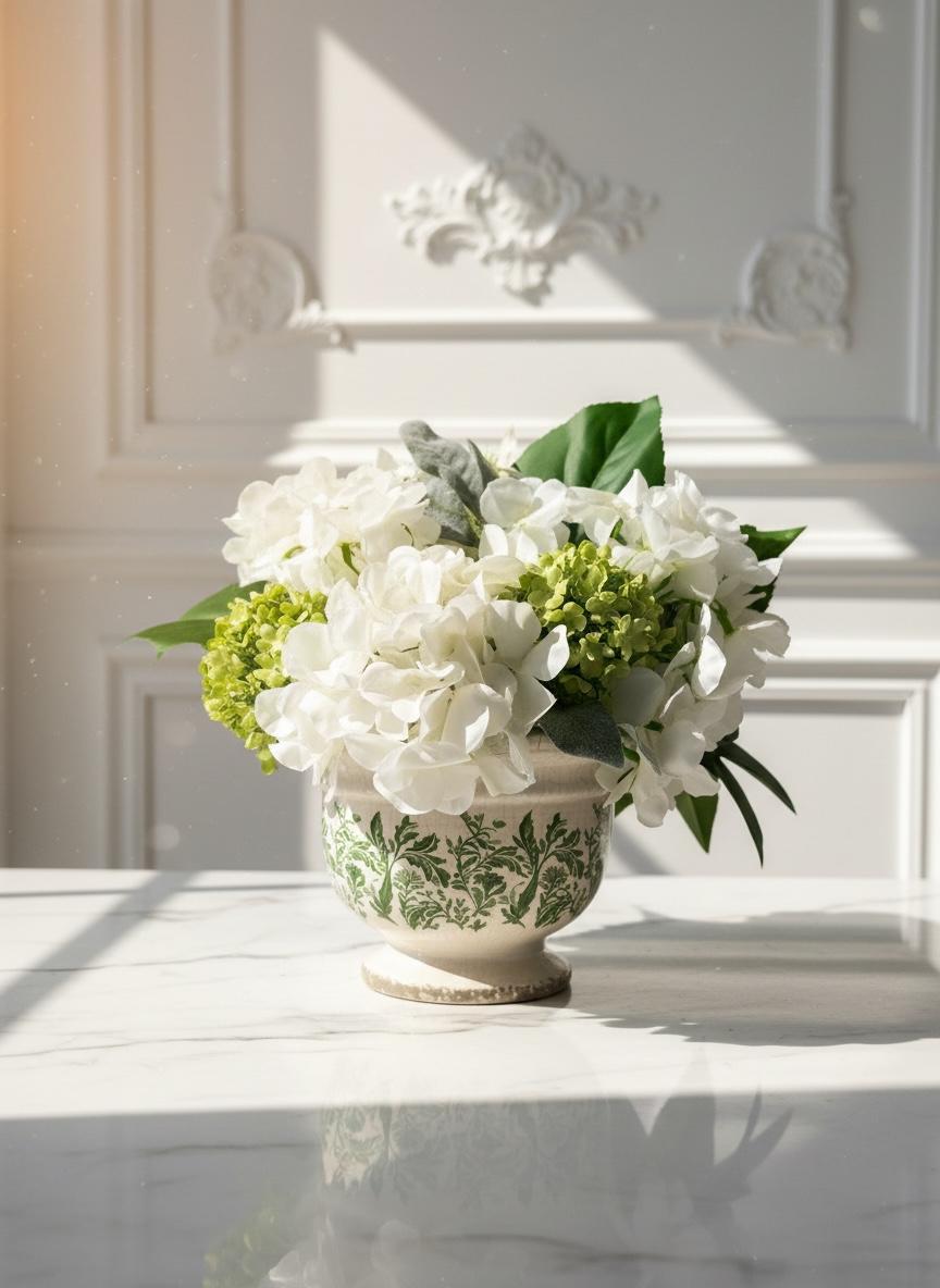 White Hydrangea & Viburnum Arrangement