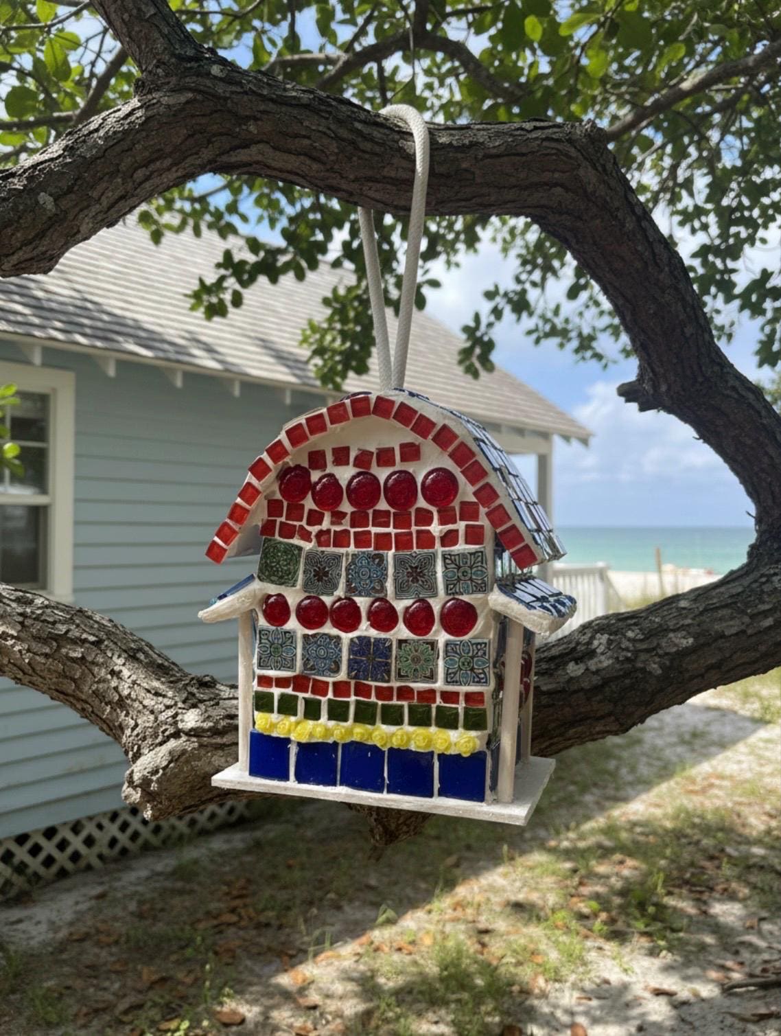 Handmade Red Mosaic Bard Birdhouse