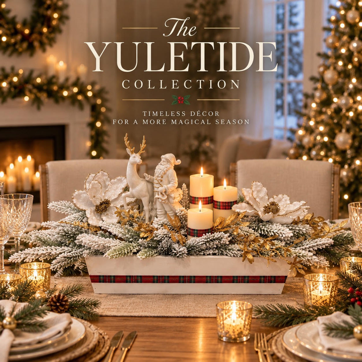 Vintage Reindeer & Santa Christmas Centerpiece