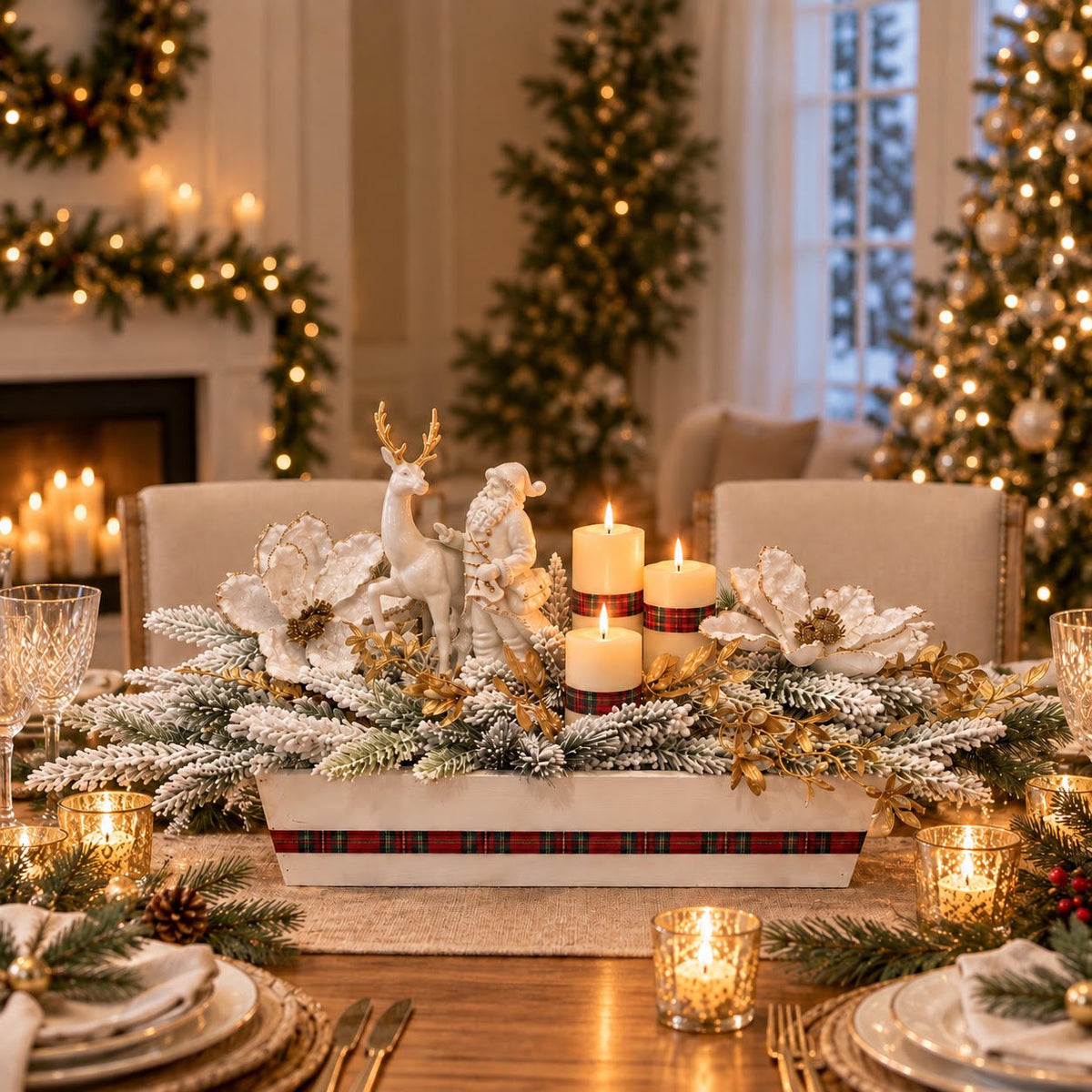 Vintage Reindeer & Santa Christmas Centerpiece