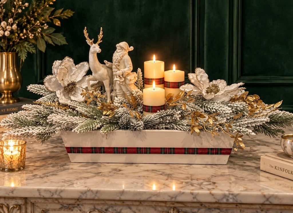 Vintage Reindeer & Santa Christmas Centerpiece
