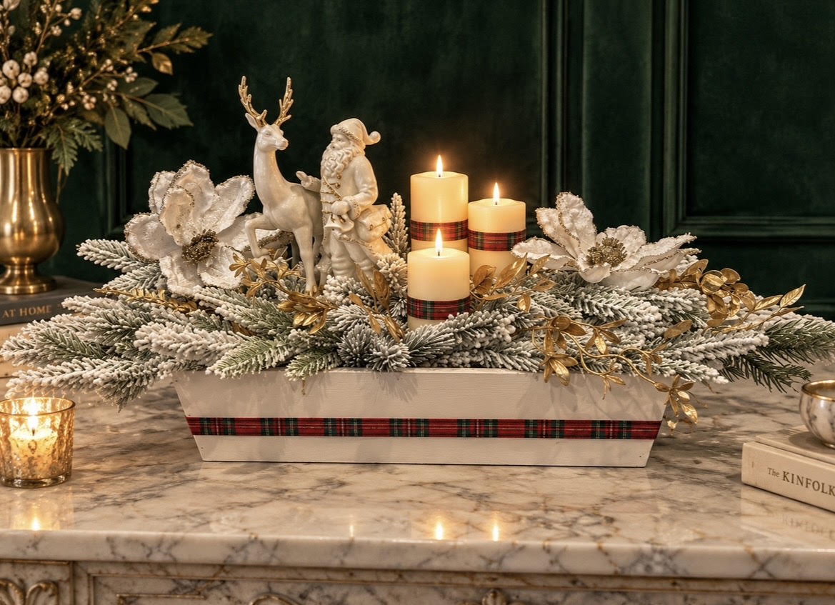 Vintage Reindeer & Santa Christmas Centerpiece