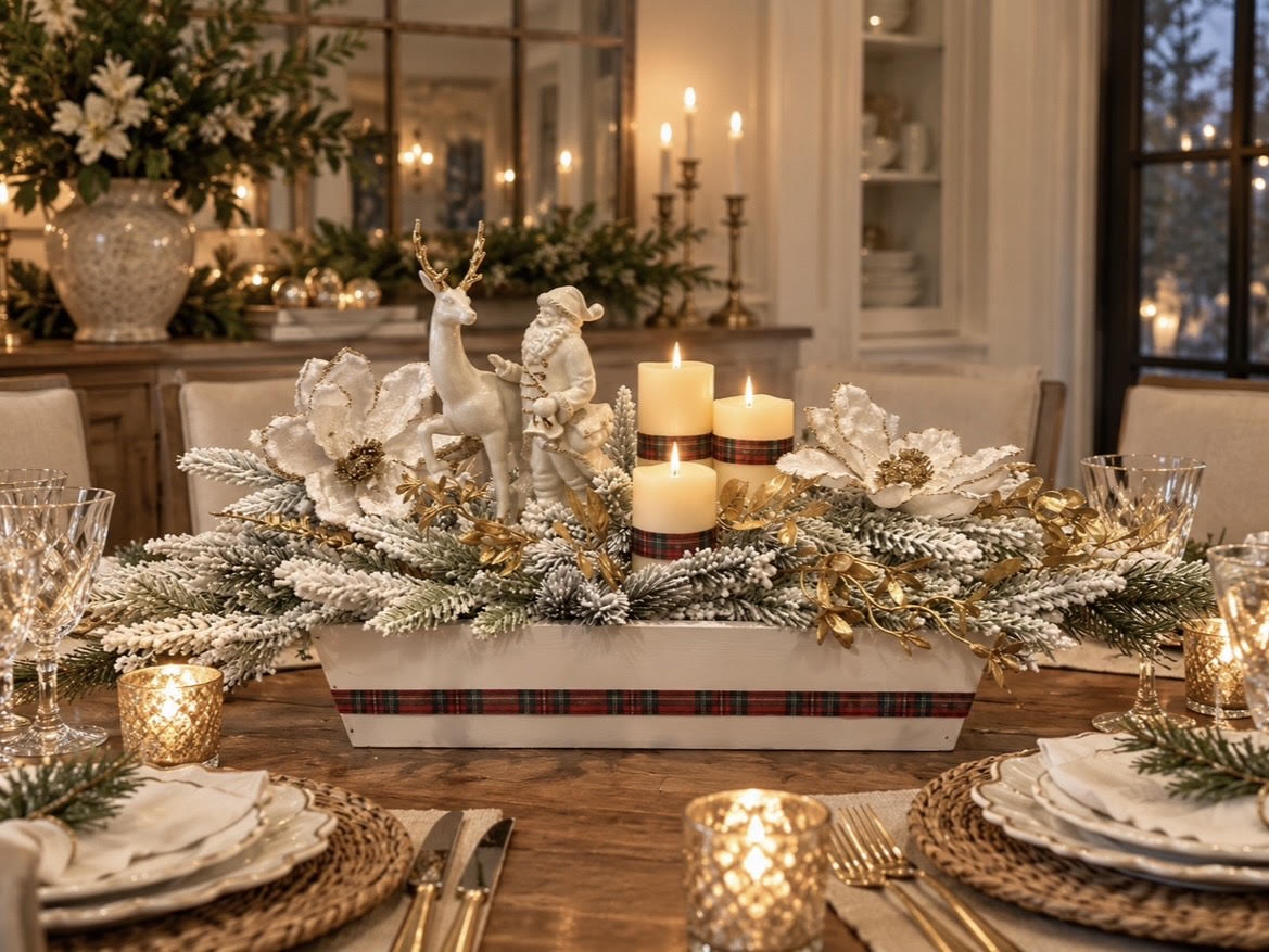 Vintage Reindeer & Santa Christmas Centerpiece